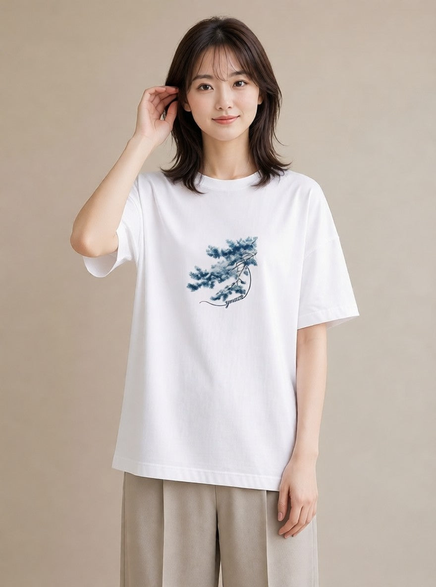デザインTシャツ レディース 松ぼっくり 植物 ボタニカル イラスト フェミニン 部屋着 女性向けギフト 白T YMAZO