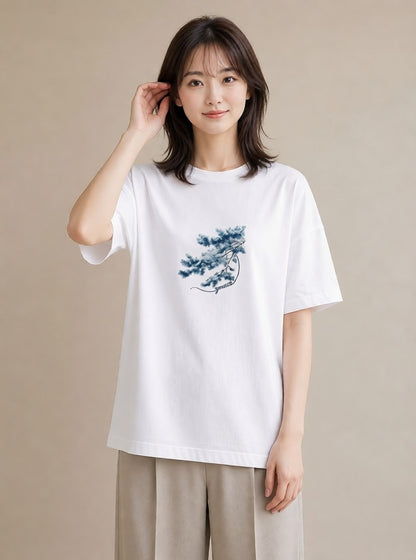 デザインTシャツ レディース 松ぼっくり 植物 ボタニカル イラスト フェミニン 部屋着 女性向けギフト 白T YMAZO