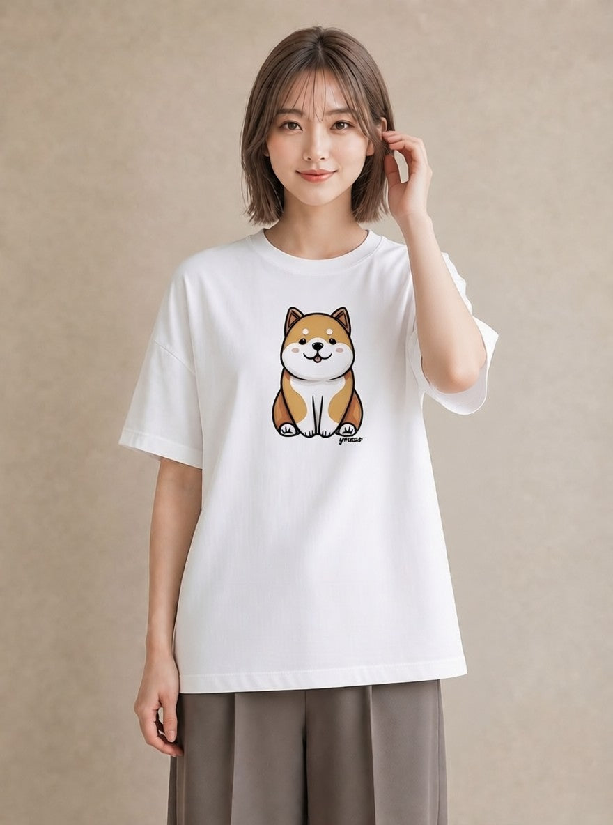 半袖Tシャツ レディース 柴犬 しばいぬ 犬 いぬ イラスト レトロ デイリーウェア 休日 白T YMAZO