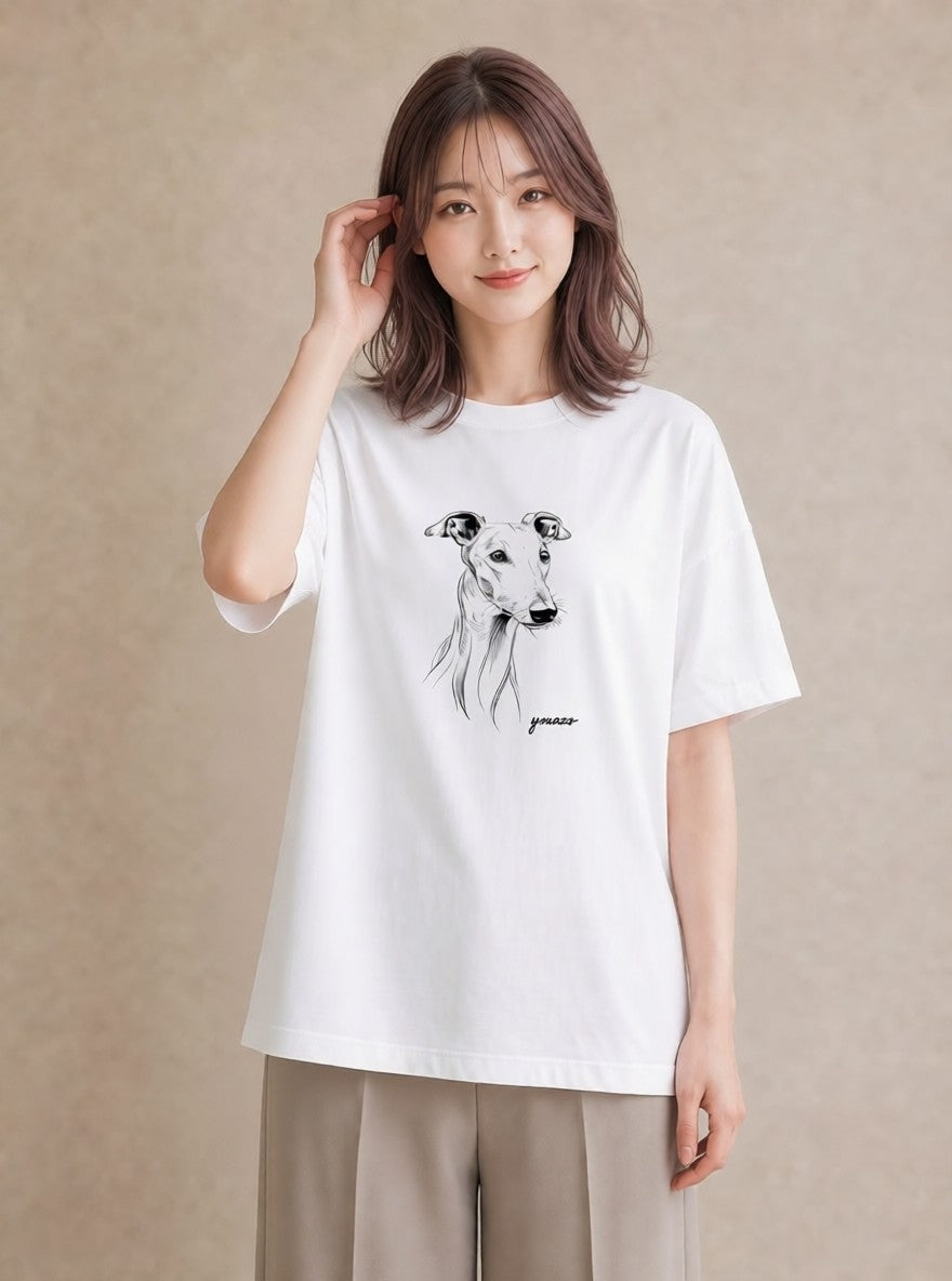 デザインTシャツ レディース イタリアングレーハウンド 犬 いぬ イラスト レトロ 通学 誕生日プレゼント 白T YMAZO
