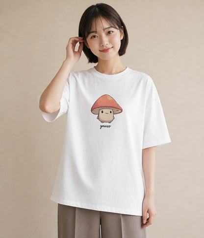 デザインTシャツ レディース きのこ 植物 ボタニカル イラスト 公園 ママ 白T YMAZO