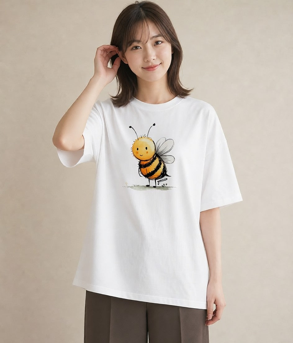 Tシャツ レディース ハニー 食べ物 フード イラスト 韓国風 誕生日プレゼント 綿100 白T YMAZO