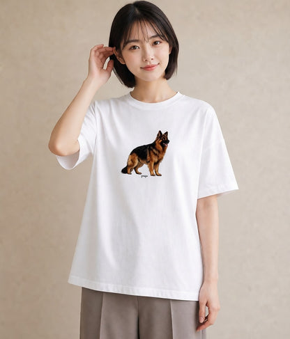 プリントTシャツ レディース ジャーマンシェパード 犬 いぬ イラスト 旅行コーデ 通勤 在宅 白T YMAZO