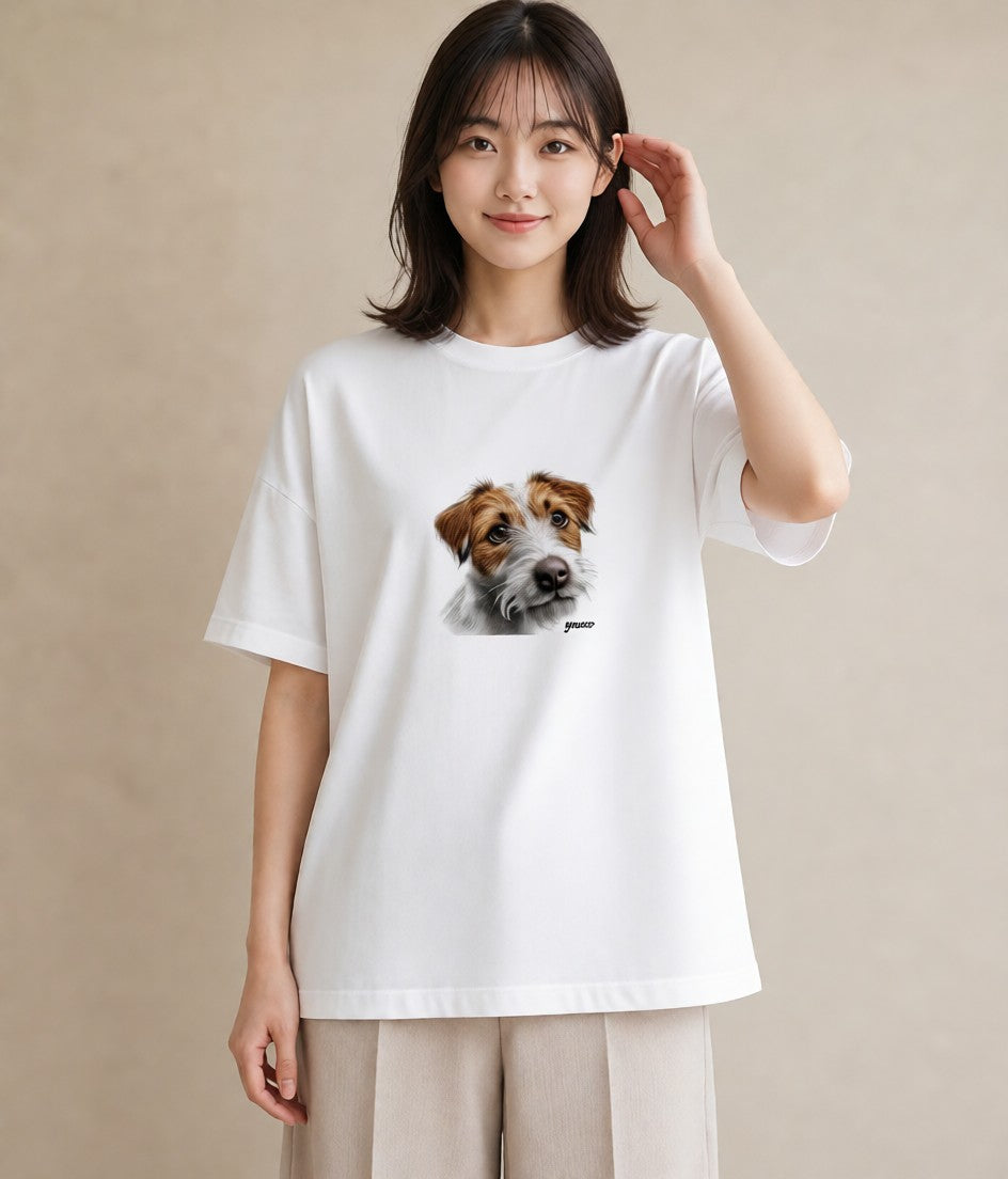 デザインTシャツ レディース ジャックラッセルテリア 犬 いぬ イラスト 抜け感 自分用 ルームウェア 白T YMAZO