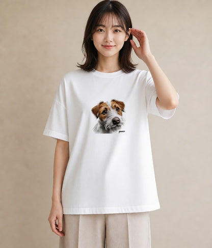 デザインTシャツ レディース ジャックラッセルテリア 犬 いぬ イラスト 抜け感 自分用 ルームウェア 白T YMAZO