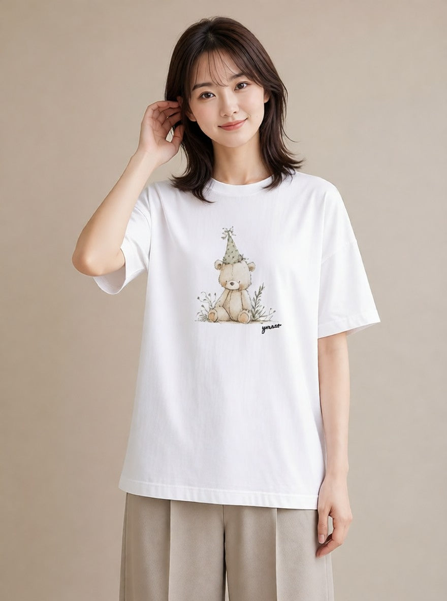 プリントTシャツ レディース くま クマ ベア 動物 アニマル イラスト ユニーク カジュアルコーデ 買い物 白T YMAZO