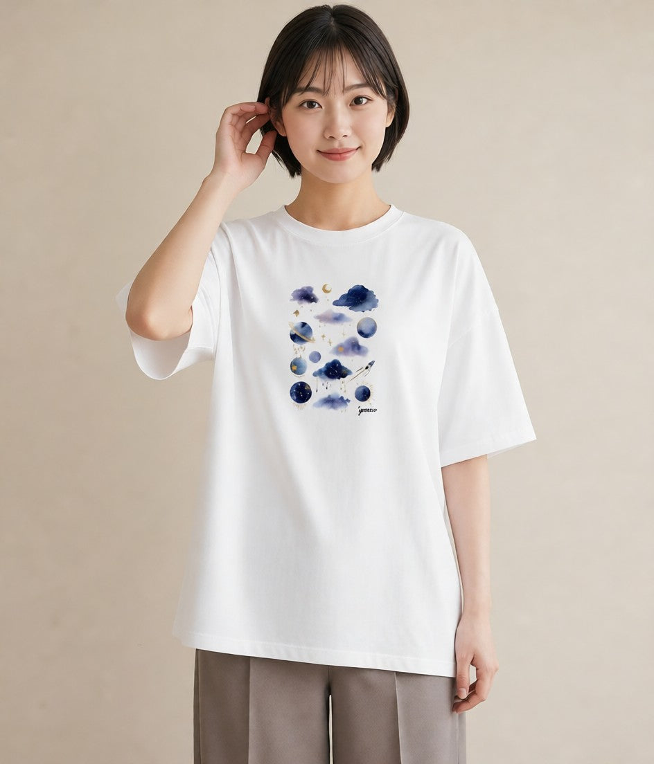 プリントTシャツ レディース 双子座 星空 宇宙 イラスト ボタニカル 敬老の日 ホワイトデー 白T YMAZO