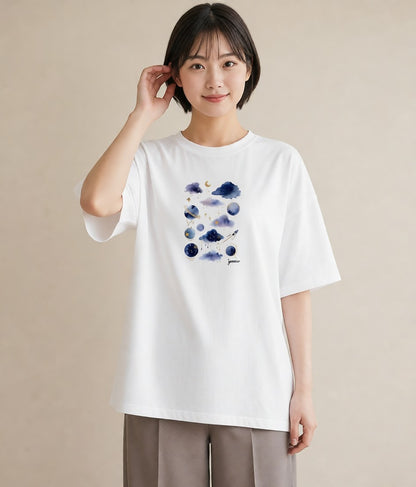 プリントTシャツ レディース 双子座 星空 宇宙 イラスト ボタニカル 敬老の日 ホワイトデー 白T YMAZO