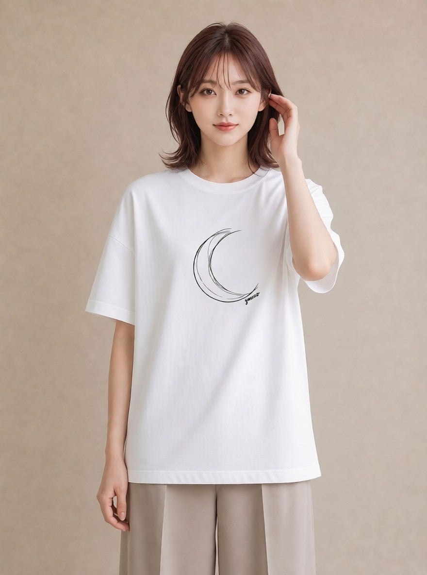 デザインTシャツ レディース 月と星 星空 ムーン イラスト ニュアンス 春コーデ 姉妹 白T YMAZO