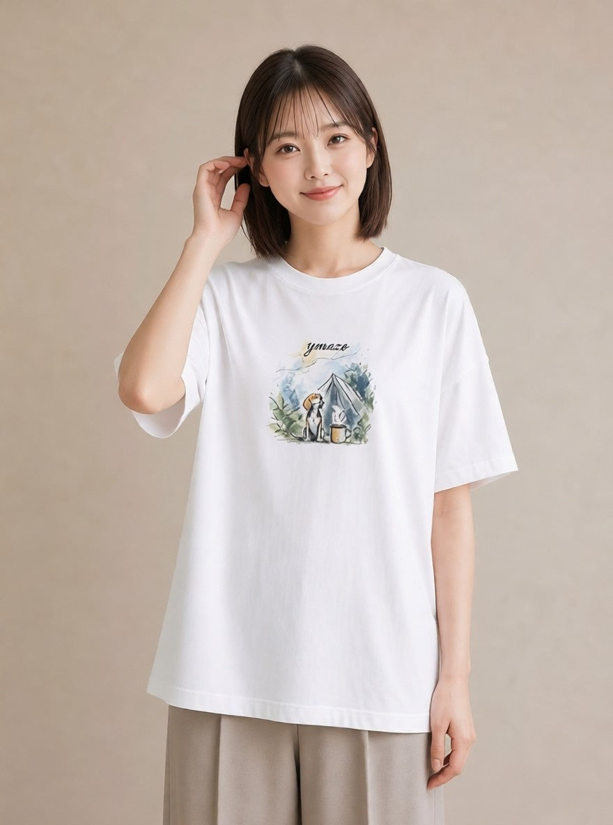 プリントTシャツ レディース ビーグル 犬 いぬ イラスト きれいめ デイリーウェア 休日 白T YMAZO