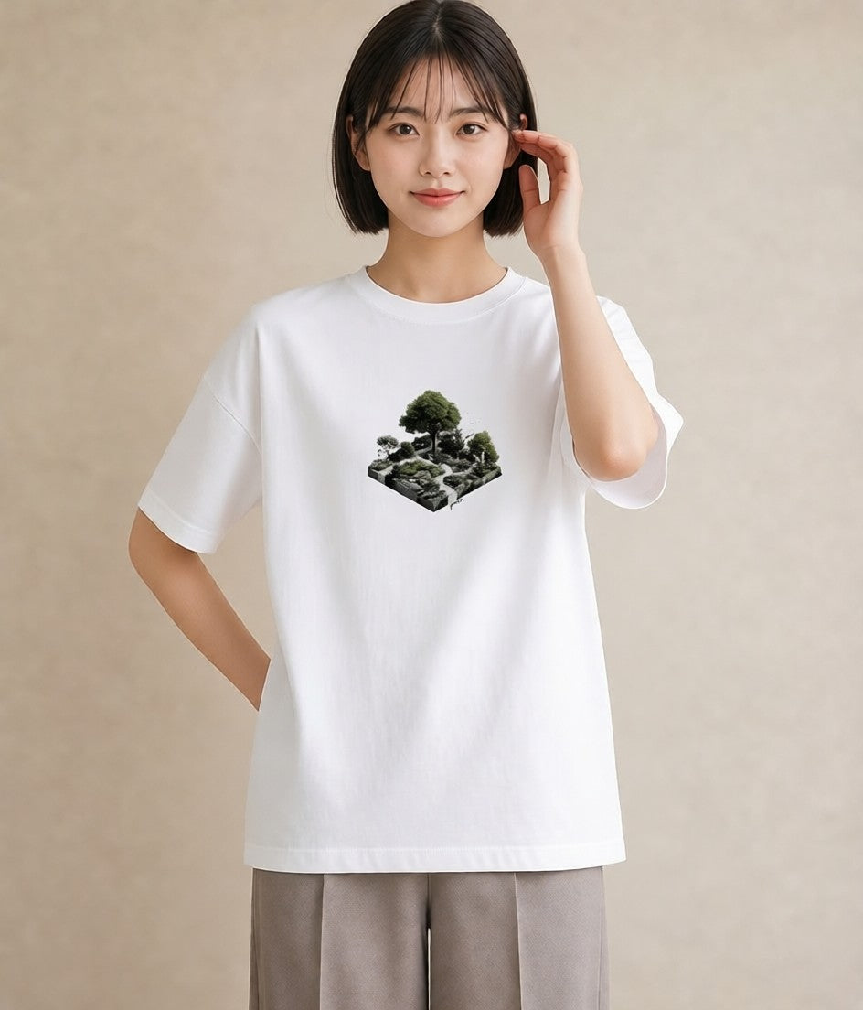 Tシャツ レディース 雨上がりの小道 雨上がり 小道 ナチュラル アンティーク イラスト 北欧風 カフェ巡り 女子会 白T YMAZO