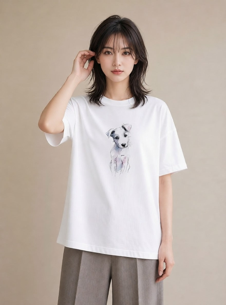 プリントTシャツ レディース 保護犬 犬 いぬ イラスト シック 公園 ママ 白T YMAZO