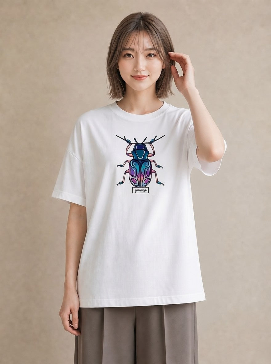 プリントTシャツ レディース クワガタ 昆虫 虫 イラスト ユニーク 夏コーデ 通学 白T YMAZO