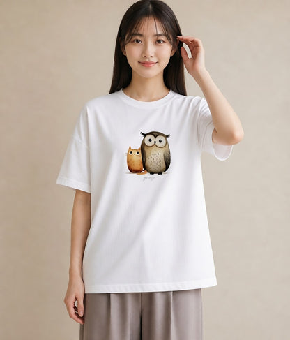 プリントTシャツ レディース シロフクロウ 動物 アニマル イラスト レトロ 姉妹 送別ギフト 白T YMAZO