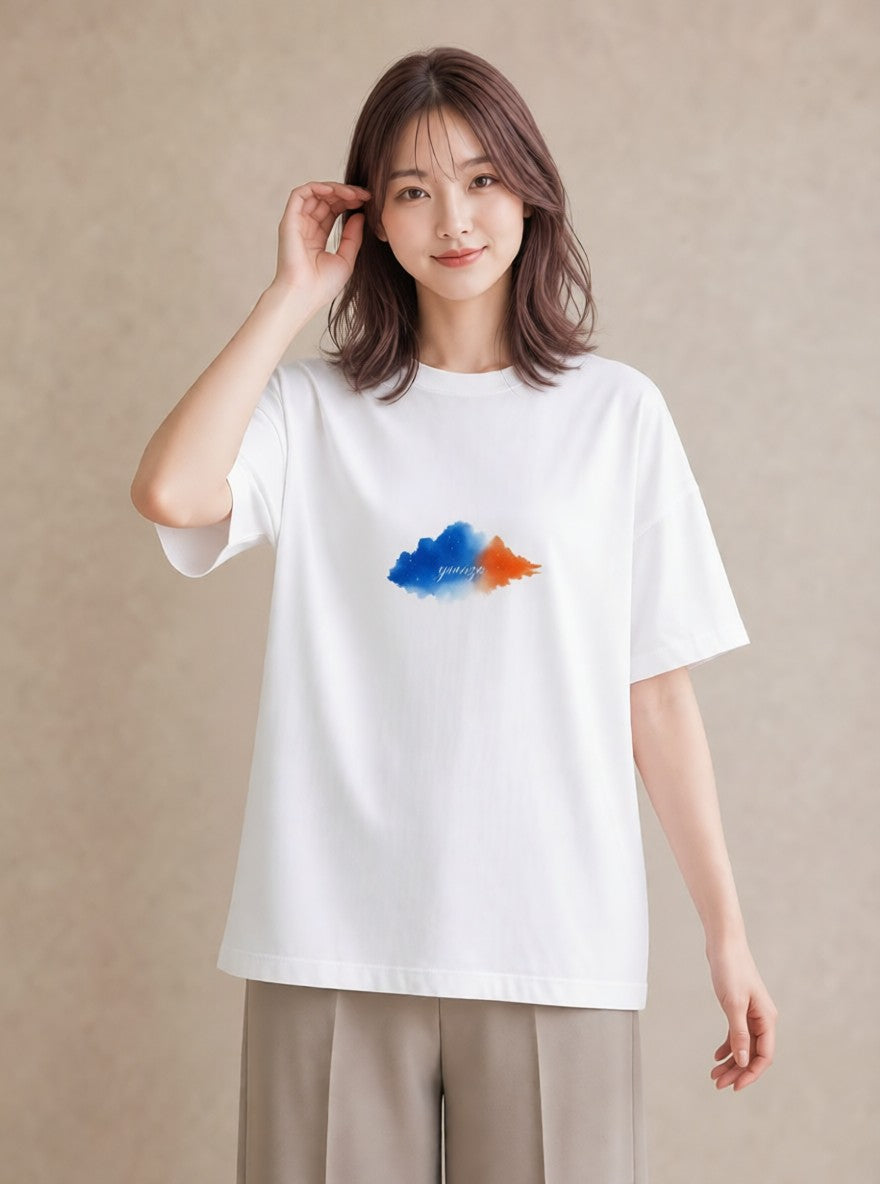 プリントTシャツ レディース 空 星空 宇宙 イラスト 水彩風 部屋着 女性向けギフト 白T YMAZO