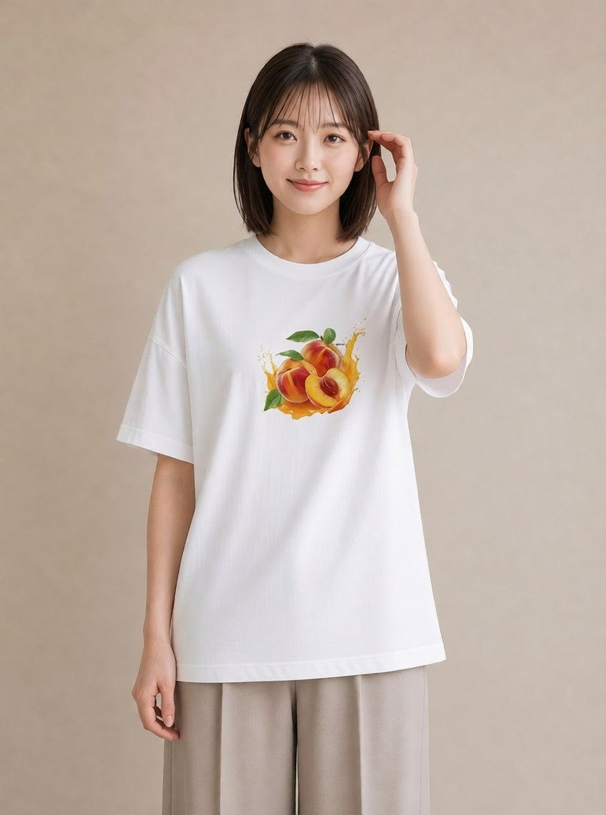 グラフィックTシャツ レディース もも 食べ物 フード イラスト モード おしゃれギフト 社会人 白T YMAZO