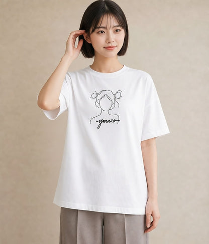 Tシャツ レディース 手鏡 アンティーク レトロ ナチュラル イラスト 普段使い 母娘コーデ 自分用 白T YMAZO