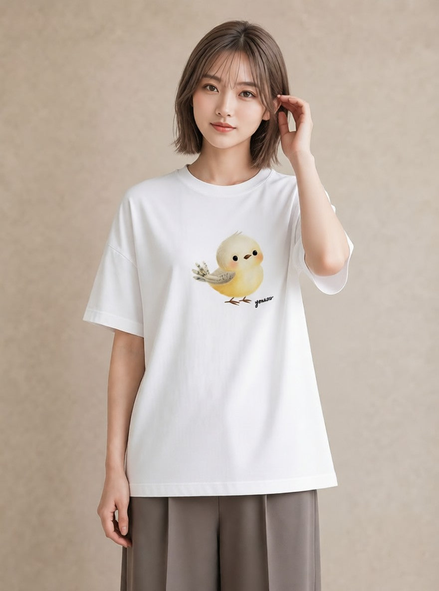 Tシャツ レディース フクロウ 動物 アニマル イラスト きれいめ 公園 ママ 白T YMAZO