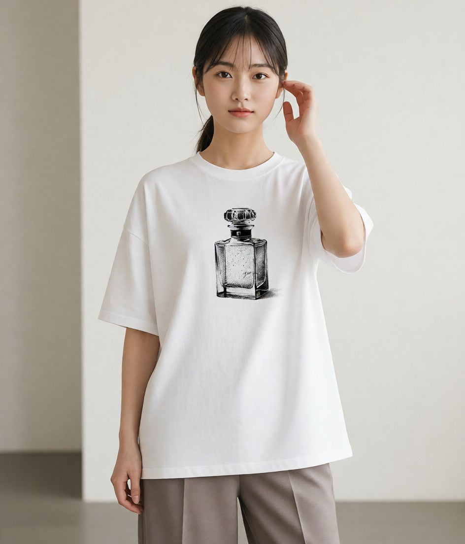 グラフィックTシャツ レディース 香水 香水瓶 パフューム イラスト 抜け感 社会人 女性 白T YMAZO