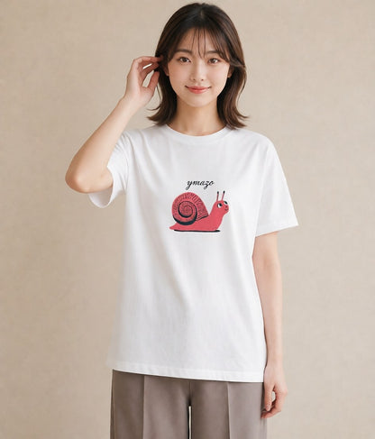 Tシャツ レディース かたつむり 昆虫 虫 イラスト フェミニン 部屋着 女性向けギフト 白T YMAZO