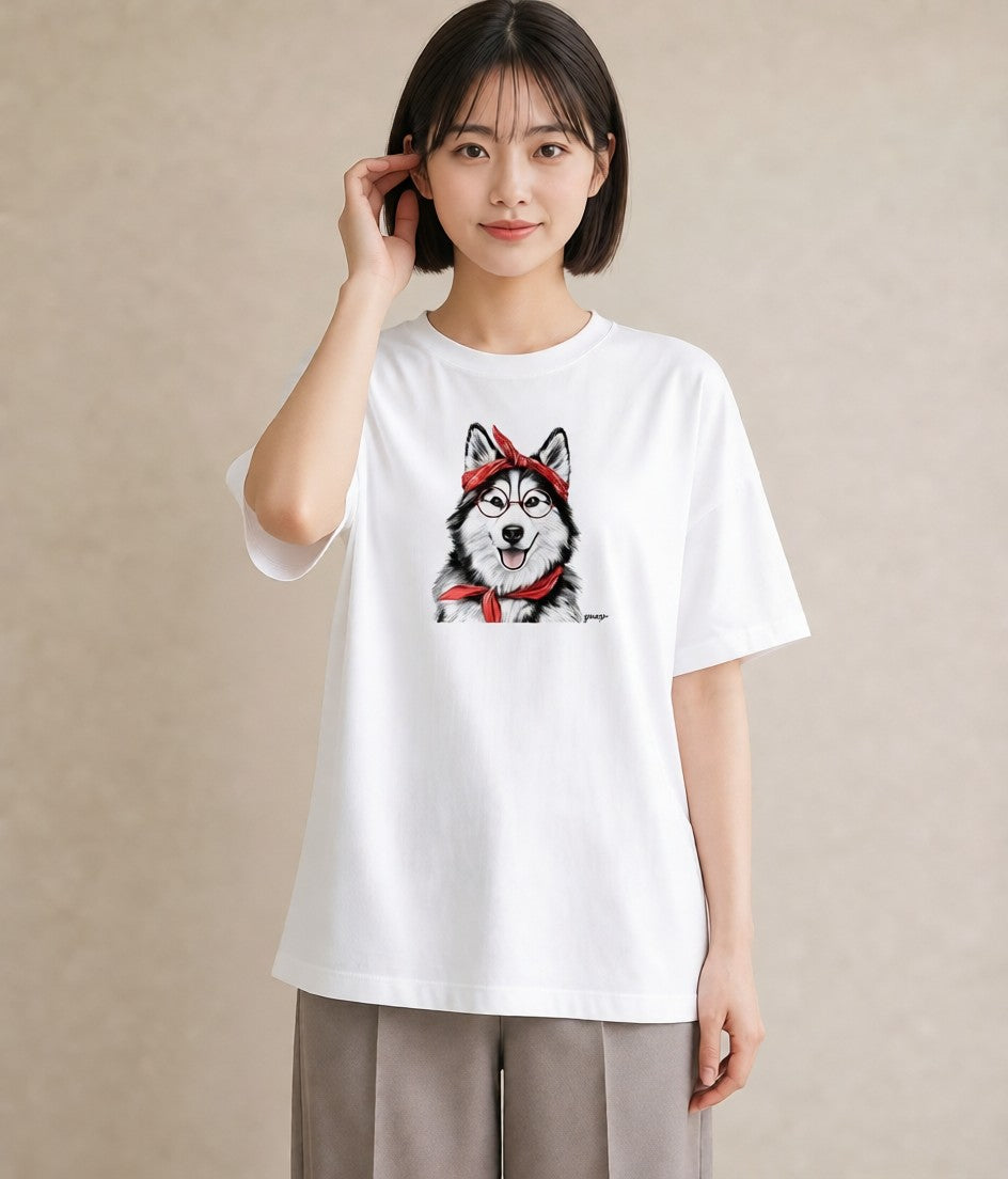 半袖Tシャツ レディース シベリアンハスキー 犬 いぬ イラスト ミニマル 女性向けギフト 散歩 白T YMAZO