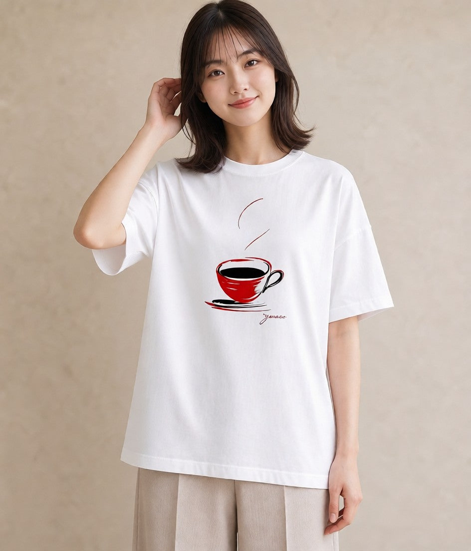 プリントTシャツ レディース コーヒー カフェ 珈琲 イラスト ヴィンテージ風 部屋着 女性向けギフト 白T YMAZO