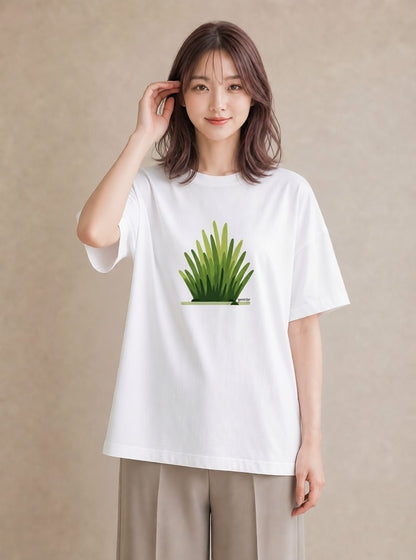 デザインTシャツ レディース 芝生 植物 ボタニカル イラスト モード 海 カフェ巡り 白T YMAZO
