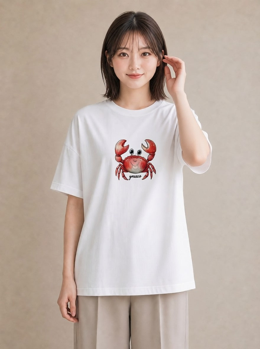 グラフィックTシャツ レディース エビ 海の生き物 海 イラスト シック 買い物 夏コーデ 白T YMAZO