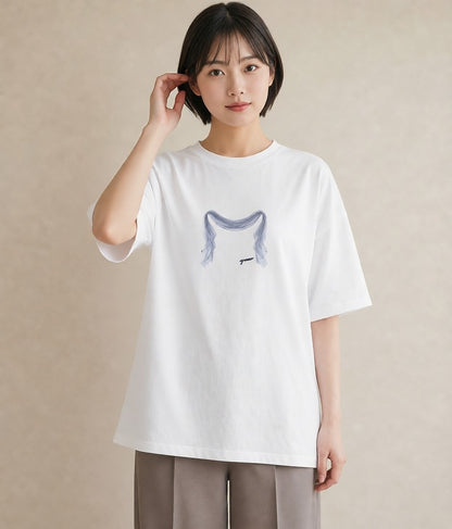 デザインTシャツ レディース レースハンカチ レース ハンカチ ナチュラル アンティーク イラスト シンプル デイリーウェア 休日 白T YMAZO