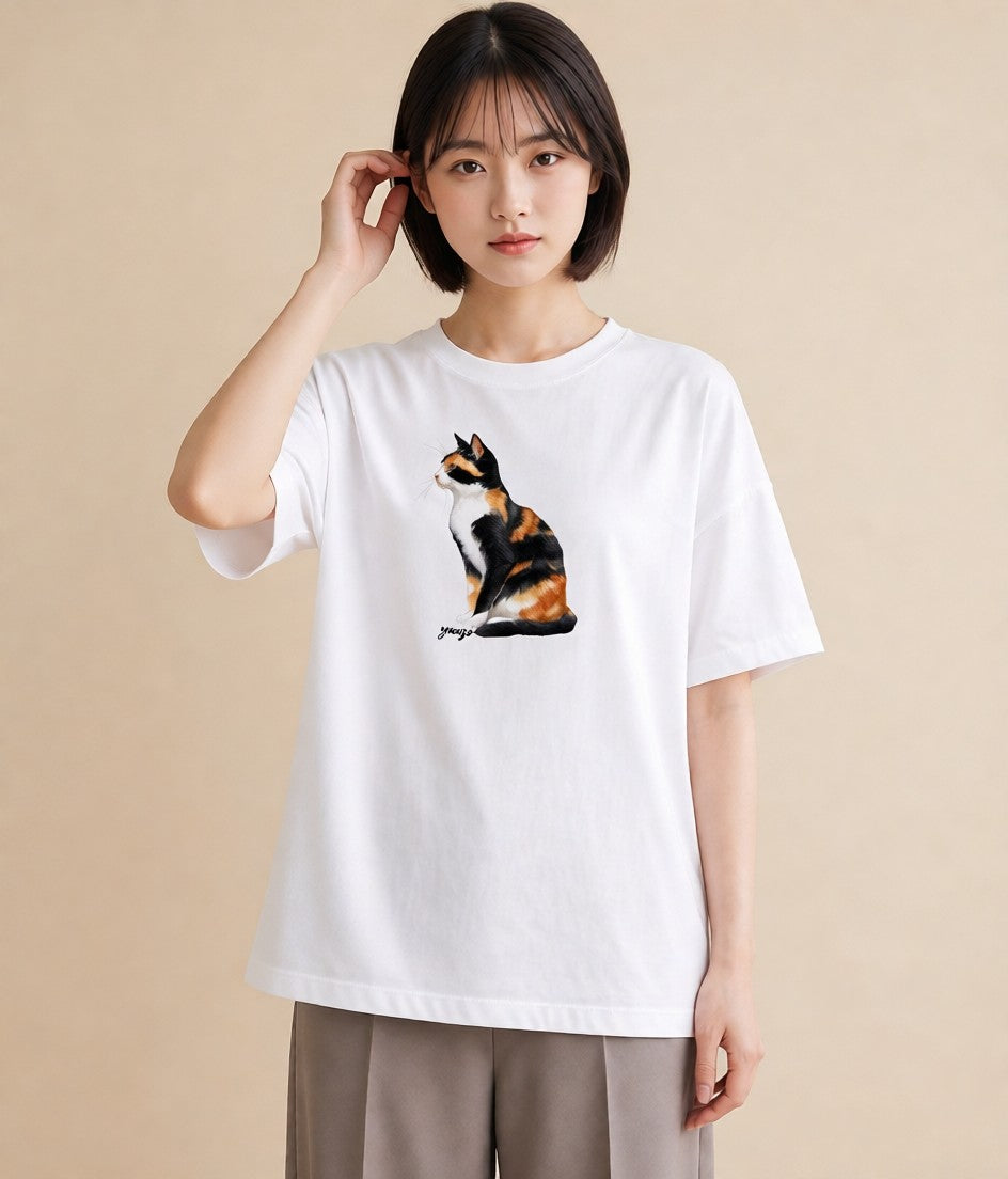 グラフィックTシャツ レディース キジトラ 猫 ねこ イラスト ポップ 送別ギフト 通勤 白T YMAZO