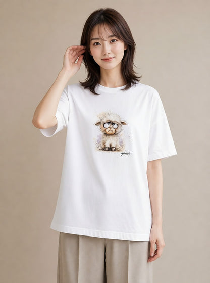 半袖Tシャツ レディース アルパカ 動物 アニマル イラスト レトロ 女子会 お揃い 白T YMAZO