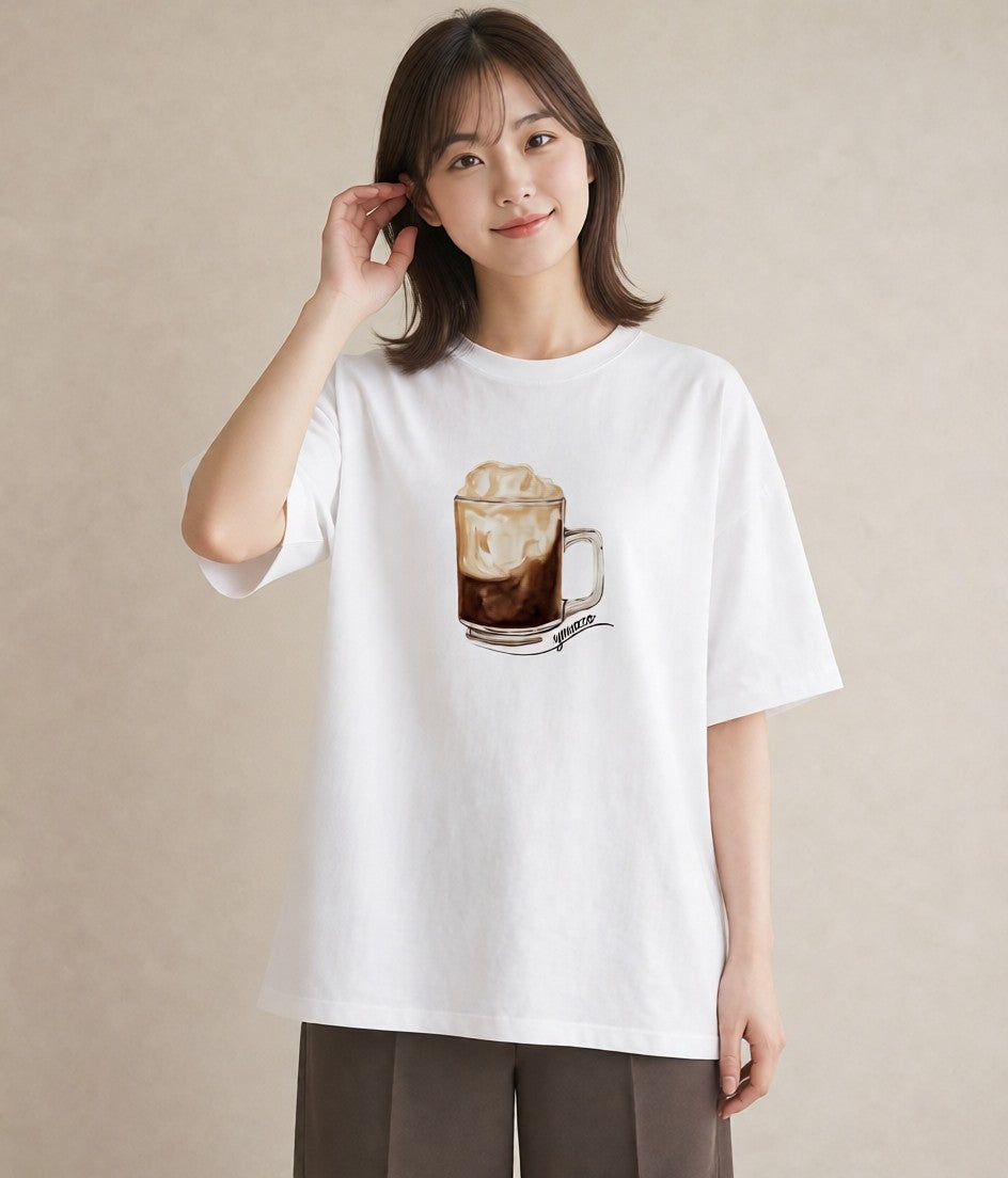 Tシャツ レディース コーヒー 珈琲 カフェ 食べ物 フード イラスト シック ママ カフェ服 白T YMAZO