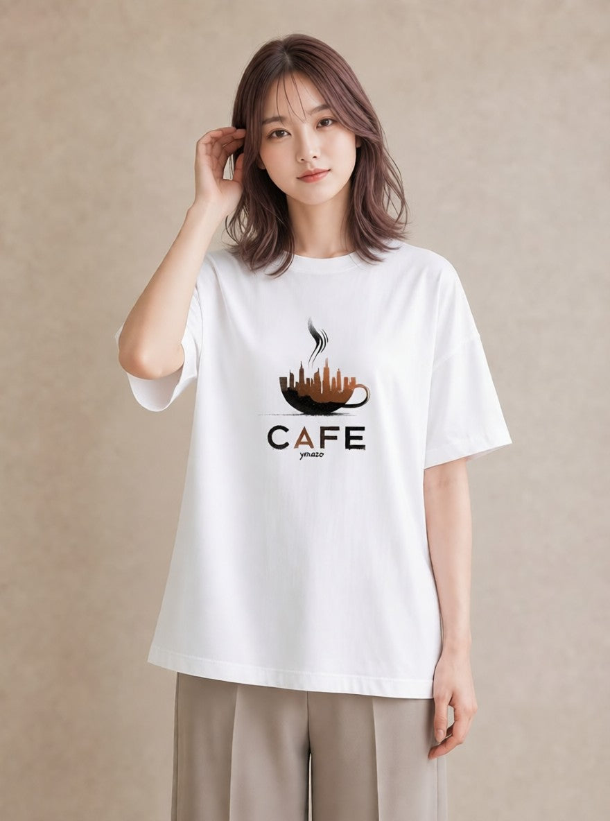 プリントTシャツ レディース カフェ カフェロゴ ロゴ イラスト ゆるかわ 20代 カジュアルコーデ 白T YMAZO