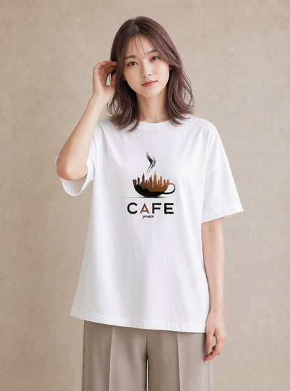プリントTシャツ レディース カフェ カフェロゴ ロゴ イラスト ゆるかわ 20代 カジュアルコーデ 白T YMAZO
