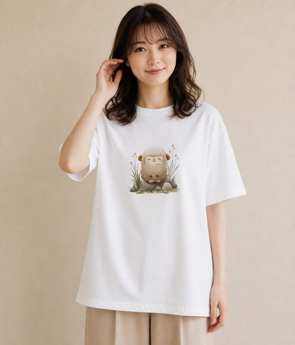 グラフィックTシャツ レディース ひつじ 動物 アニマル イラスト シック 送別ギフト 通勤 白T YMAZO