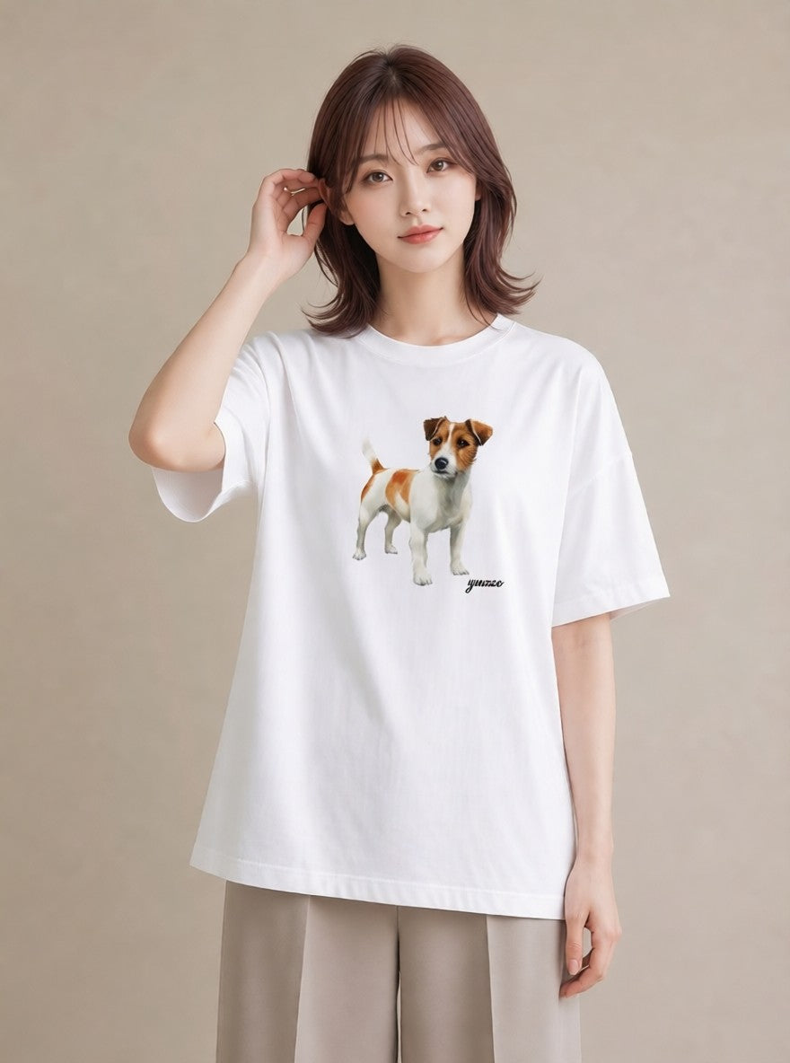 グラフィックTシャツ レディース いぬ 犬 ワンコ イラスト アート風 ミセス 春コーデ 白T YMAZO