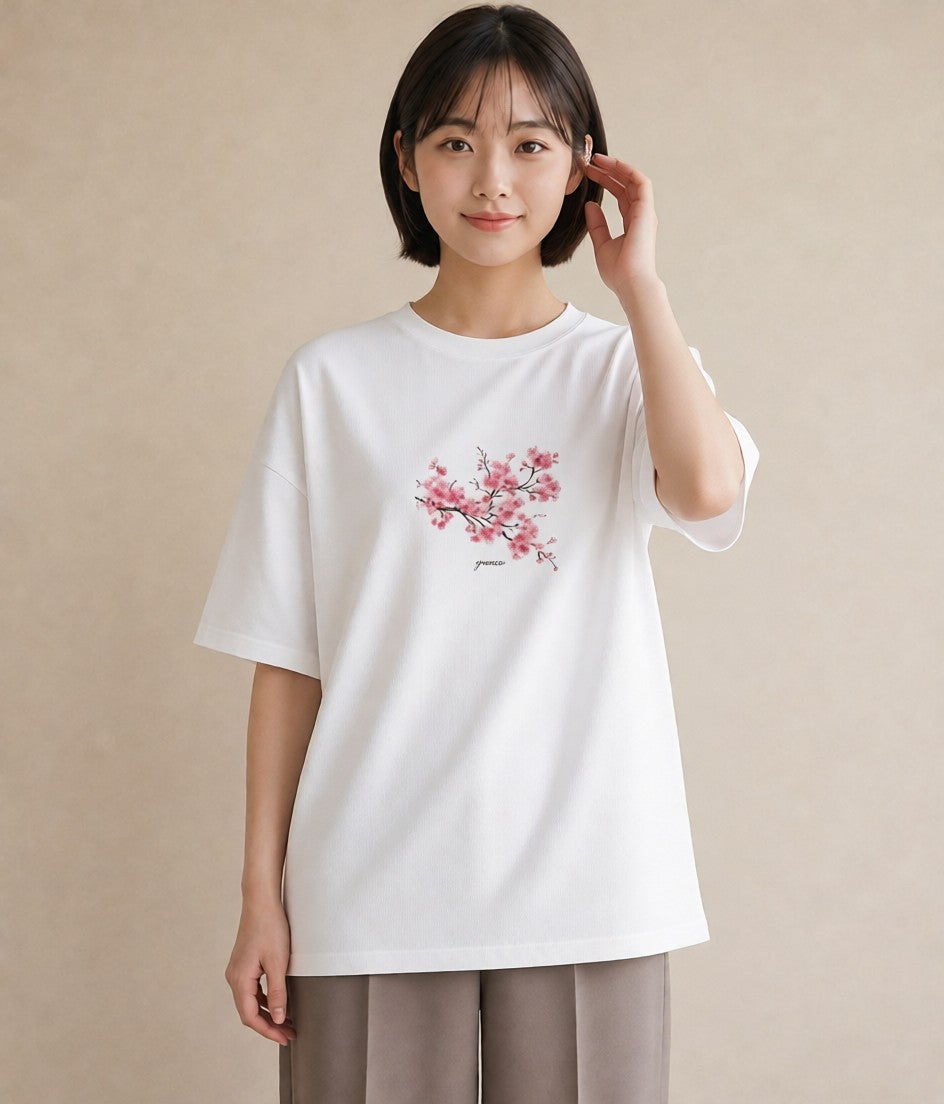 半袖Tシャツ レディース さくら 桜 サクラ 花 花柄 イラスト 韓国風 カジュアルコーデ 買い物 白T YMAZO