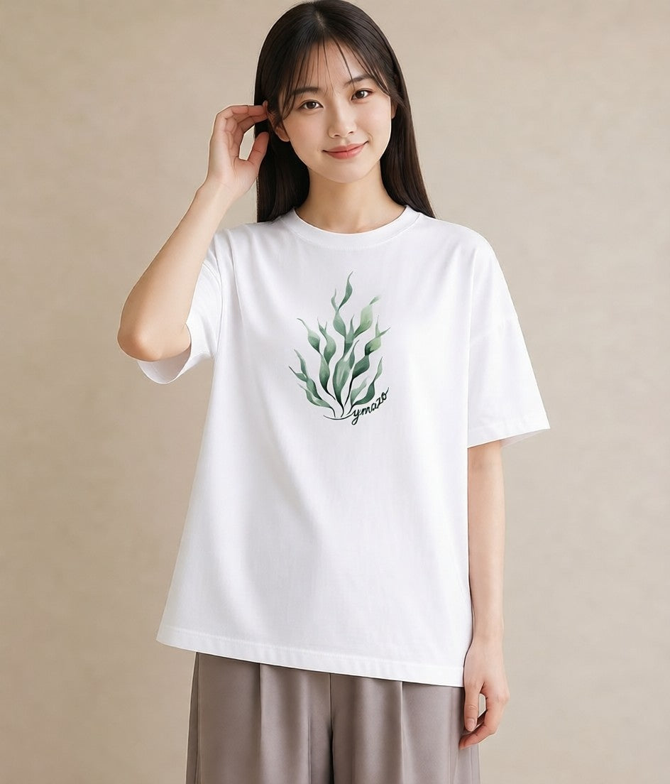 デザインTシャツ レディース 芝生 植物 ボタニカル イラスト レトロ 女性 旅行用 白T YMAZO