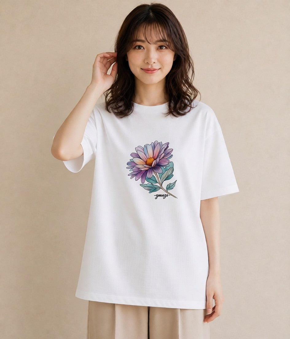 プリントTシャツ レディース 花 花柄 イラスト ユニーク 姉妹 送別ギフト 白T YMAZO