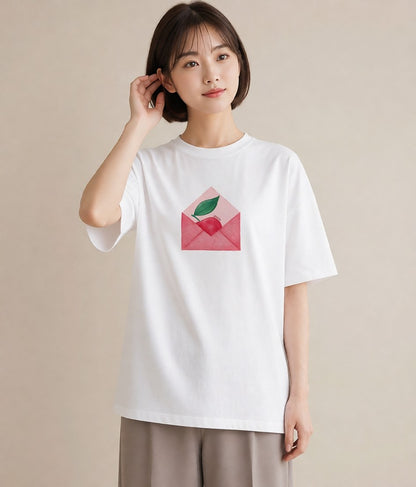 Tシャツ レディース 封蝋 手紙 アンティーク ナチュラル イラスト お洒落 カフェ巡り 女子会 白T YMAZO