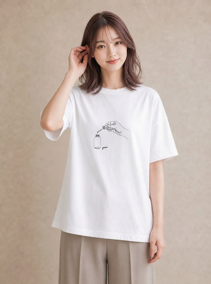 プリントTシャツ レディース 香水 香水瓶 パフューム イラスト きれいめカジュアル 母娘コーデ 自分用 白T YMAZO