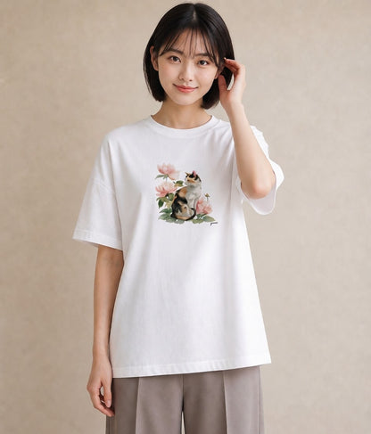 デザインTシャツ レディース ペルシャ 猫 ねこ イラスト カフェコーデ 春コーデ 姉妹 白T YMAZO