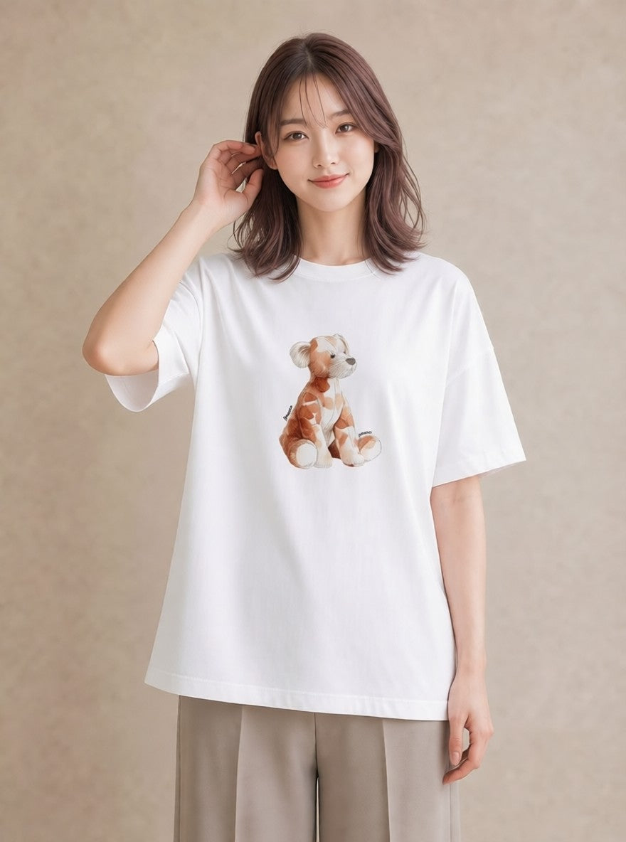 Tシャツ レディース わんちゃん 犬 いぬ イラスト 上品 普段着 週末コーデ 白T YMAZO