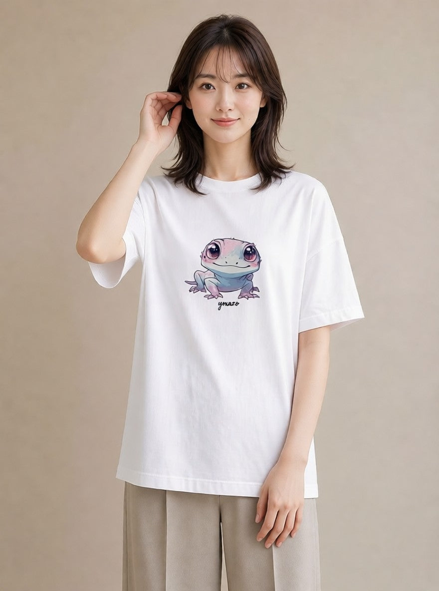 プリントTシャツ レディース レオパ ペット 動物 イラスト 水彩風 帰省 ラフ 白T YMAZO