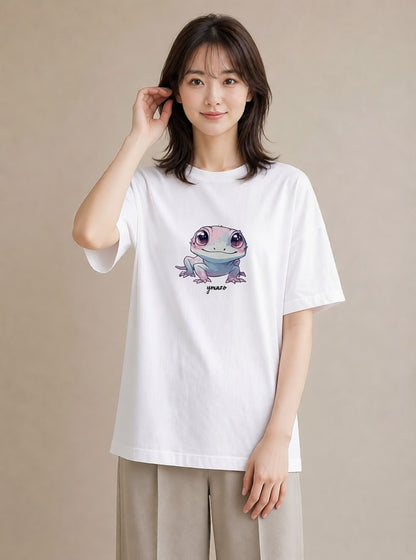 プリントTシャツ レディース レオパ ペット 動物 イラスト 水彩風 帰省 ラフ 白T YMAZO