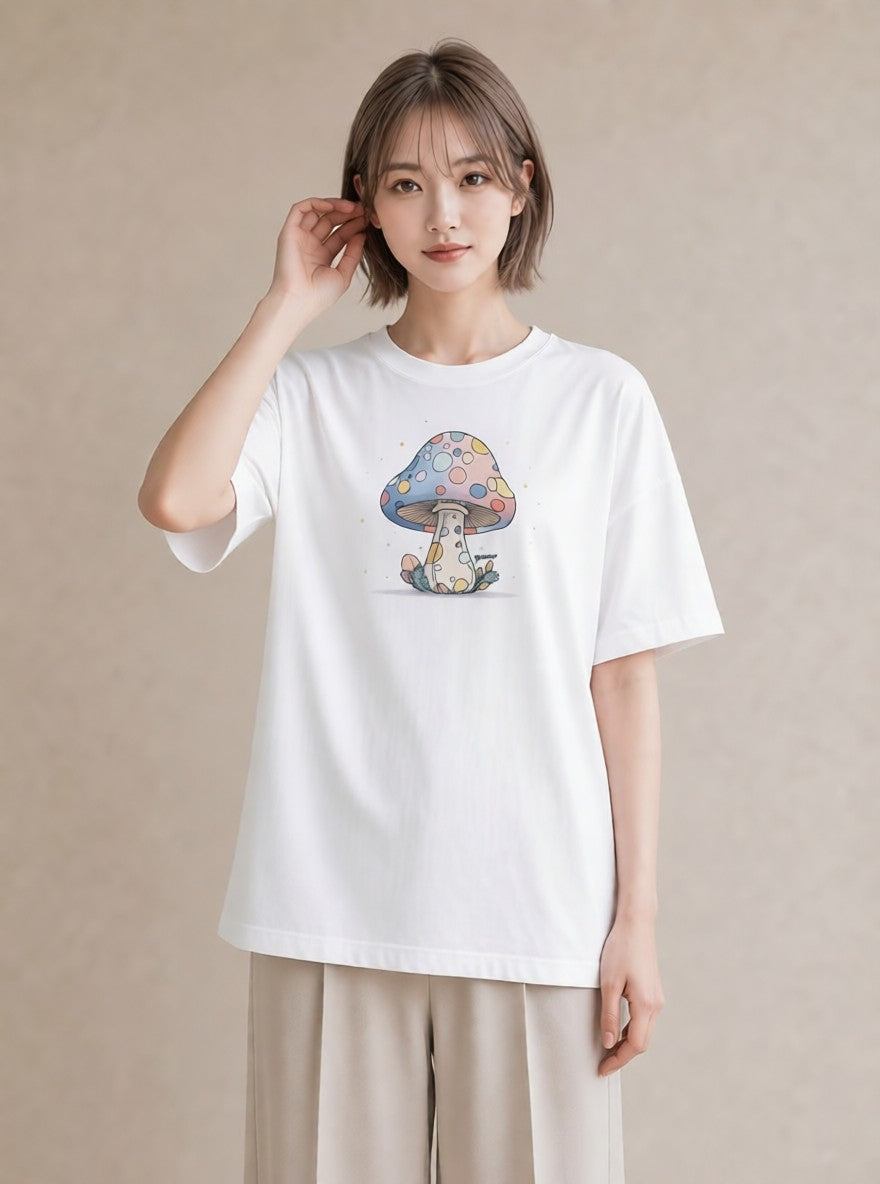 プリントTシャツ レディース きのこ 植物 ボタニカル イラスト 部屋着 女性向けギフト 白T YMAZO