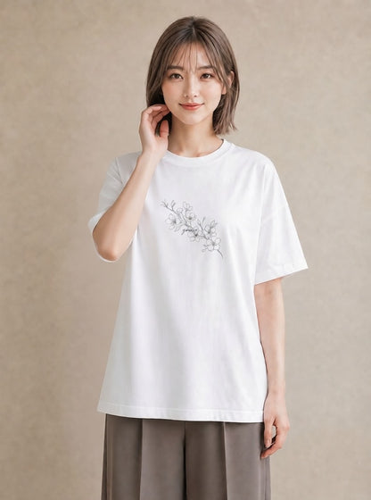 Tシャツ レディース さくら 桜 桜の枝 イラスト ナチュラル 女子会 お揃い 白T YMAZO