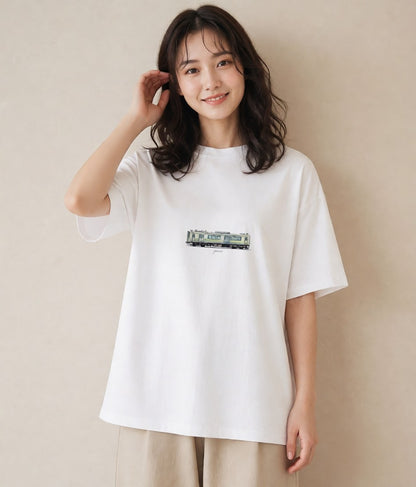 Tシャツ レディース 駅のホーム ローカル線 駅 ナチュラル アンティーク イラスト 線画 誕生日プレゼント 綿100 白T YMAZO