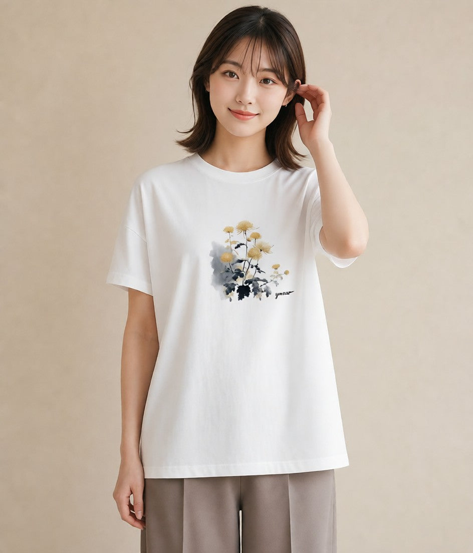 Tシャツ レディース たんぽぽ 花 花柄 イラスト 北欧風 ギフト 母の日 白T YMAZO