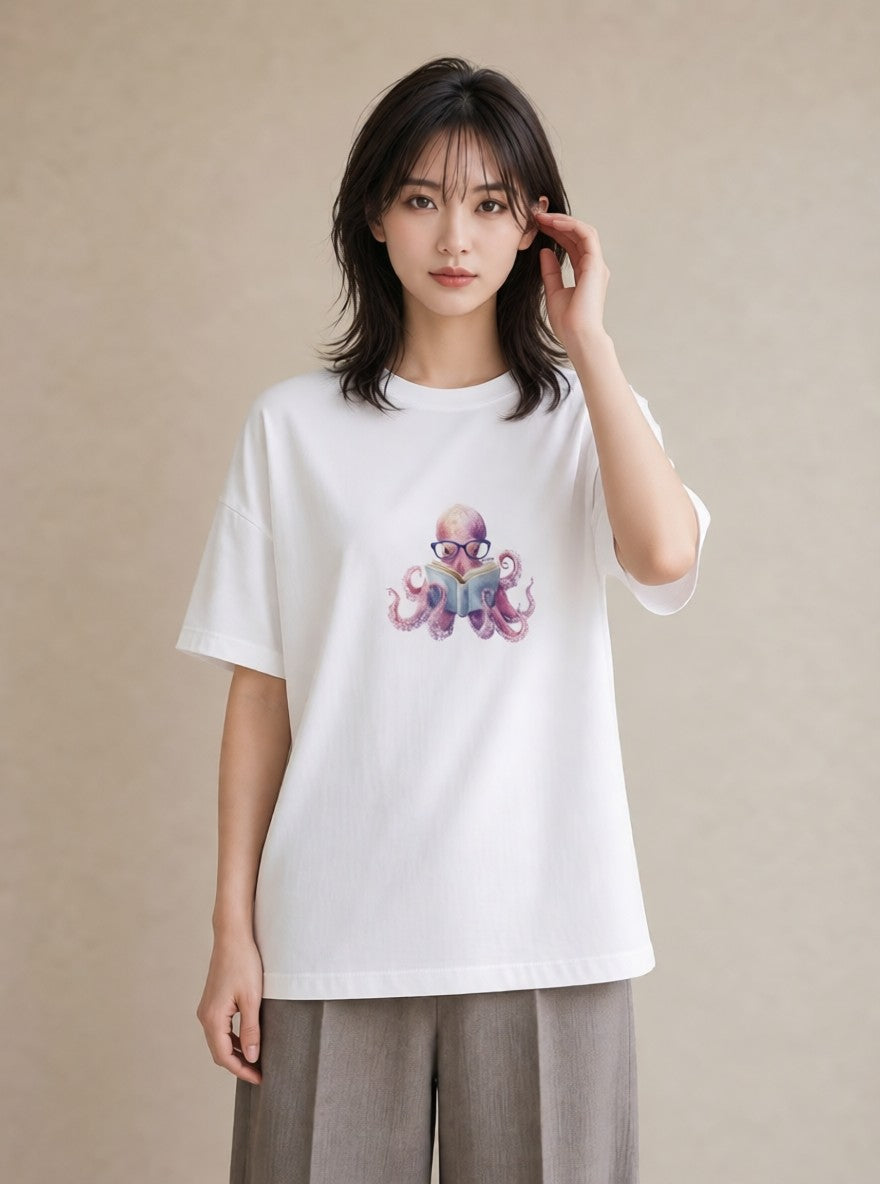 デザインTシャツ レディース タコ 海の生き物 海 イラスト 旅行コーデ 綿100 デート 白T YMAZO